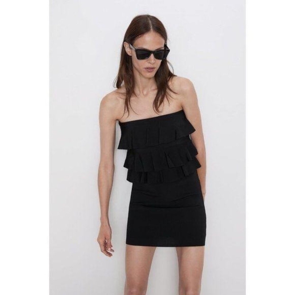 Zara Black Ruffle Tier Mini Dress